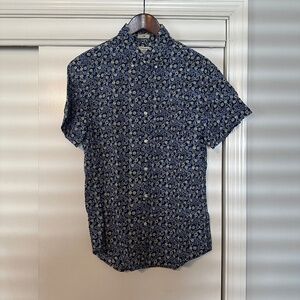 J. Crew Blue Floral Cotton Short Sleeve Shirt Slim M